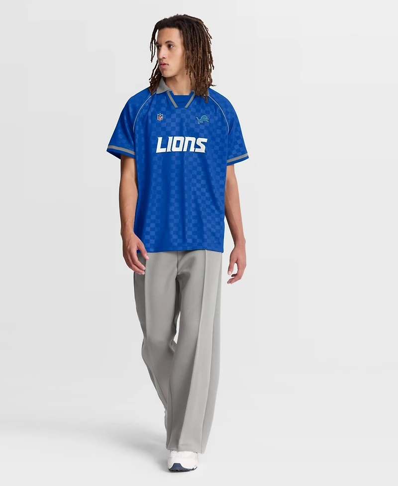 Fanatics Men's Blue/Gray Detroit Lions Homerun Raglan V-Neck Polo Shirt
