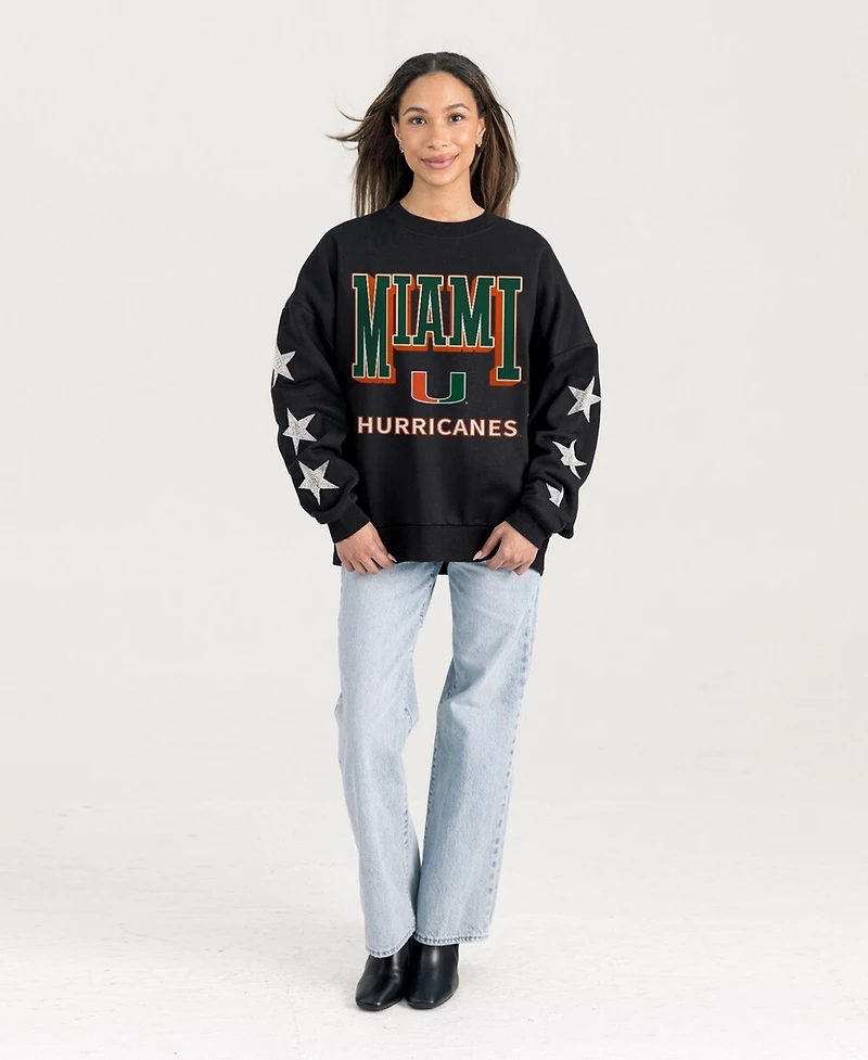 Gameday Couture Women's Black Miami Hurricanes Pure Victory Relaxed Rhinestone Pullover Sweatshirt