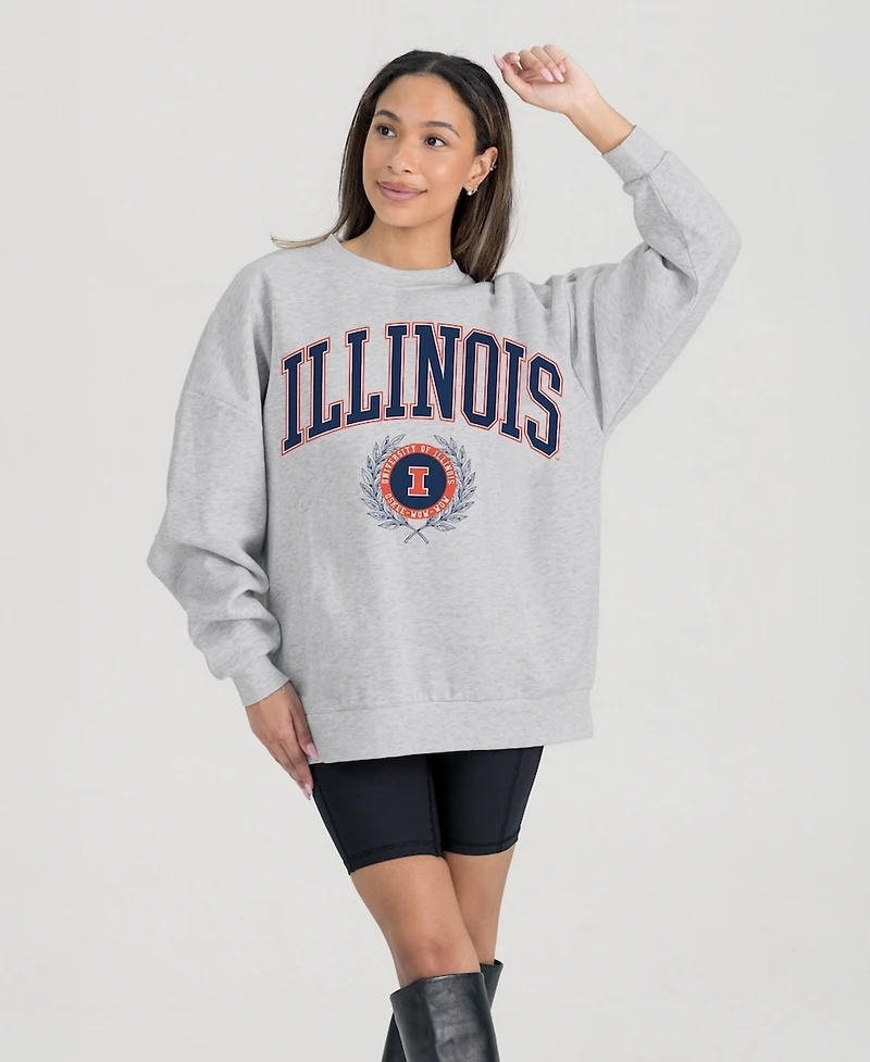 Gameday Couture Women's Ash Illinois Fighting Illini Oversized Tradition Refined Premium Fleece Sweatshirt