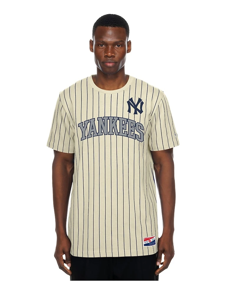 New Era Men's Cream York Yankees Throwback Meshback Pinstripe T-Shirt