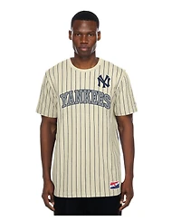 New Era Men's Cream York Yankees Throwback Meshback Pinstripe T-Shirt
