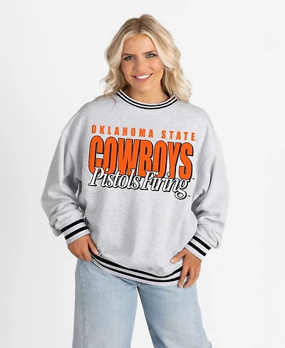 Gameday Couture Women's Gray Oklahoma State Cowboys Oversized Showdown Ringer Stripe Sweatshirt