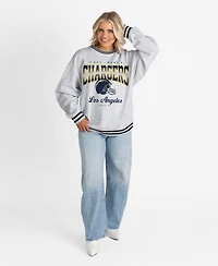 Gameday Couture Women's Ash/Black Los Angeles Chargers Oversized Gridiron Drive Ringer Stripe Sweatshirt