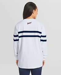 Wear by Erin Andrews Women's White Detroit Tigers Oversized Long Sleeve Striped T-Shirt
