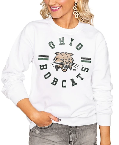 Gameday Couture Women's White Ohio Bobcats Oversized Vintage Days Perfect Crew Sweatshirt
