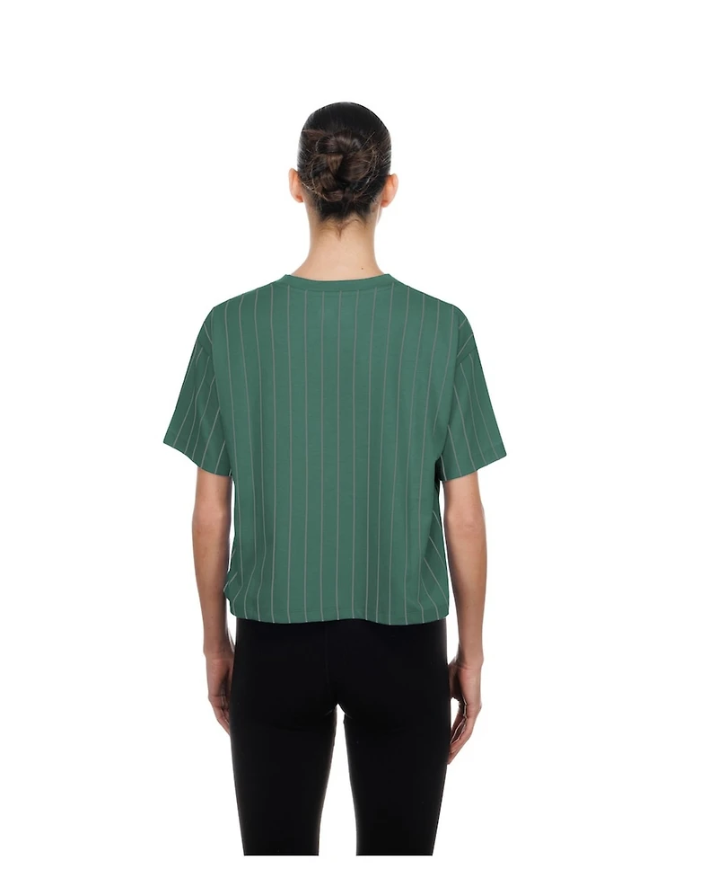 New Era Women's Green Boston Red Sox City Connect Throwback Meshback Pinstripe Boxy T-Shirt