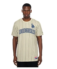 New Era Men's Cream Los Angeles Dodgers Throwback Meshback Pinstripe T-Shirt