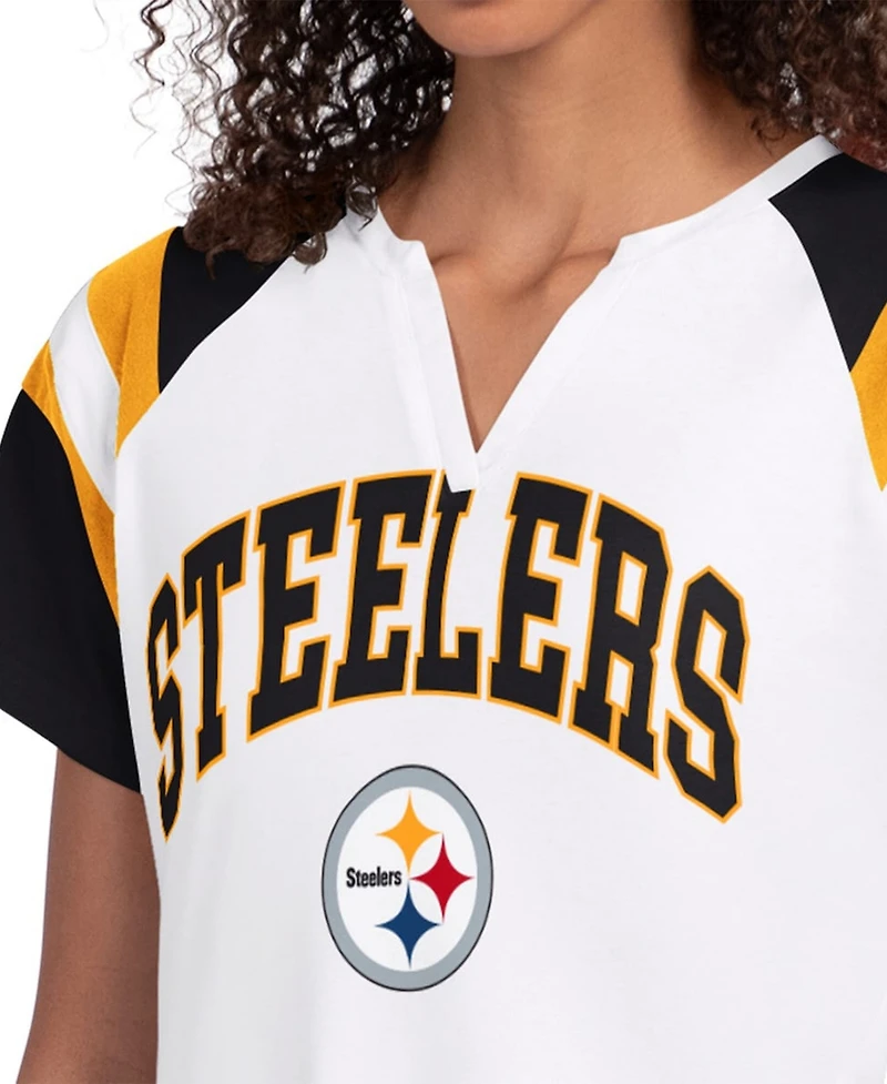 Starter Women's White Pittsburgh Steelers Game On Notch Neck T-Shirt