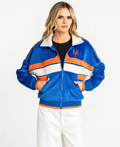 The Wild Collective Women's Royal New York Mets Velvet Cord Full-Zip Jacket