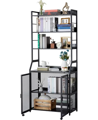 gaomon Industrial Bookshelf with Cabinet - Wooden Display Shelf and Metal Frame, Floorstanding Storage Shelving Unit for Bedroom, Living Room