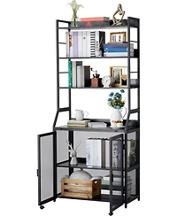 gaomon Industrial Bookshelf with Cabinet - Wooden Display Shelf and Metal Frame, Floorstanding Storage Shelving Unit for Bedroom, Living Room