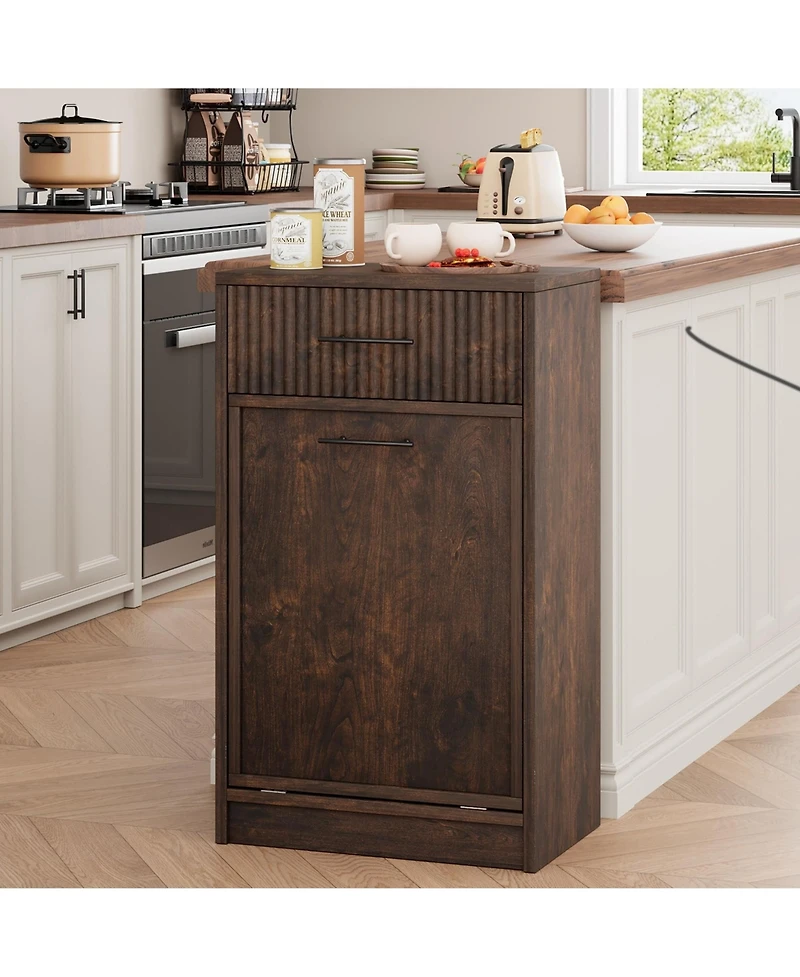 gaomon Fluted Trash Can Cabinet, Hidden Garbage Bin, for Kitchen, Dining or Living Room