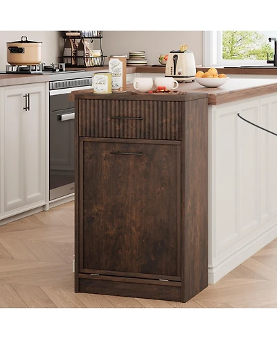 gaomon Fluted Trash Can Cabinet, Hidden Garbage Bin, for Kitchen, Dining or Living Room
