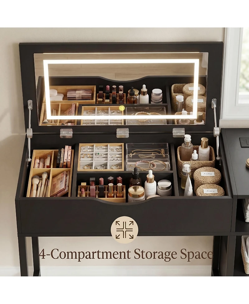 Aheaplus Flip-Top Makeup Dressing Table with mirror and Drawer, Small Vanity Desk Charging Station