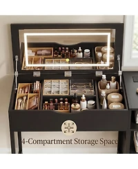 Aheaplus Flip-Top Makeup Dressing Table with mirror and Drawer, Small Vanity Desk Charging Station