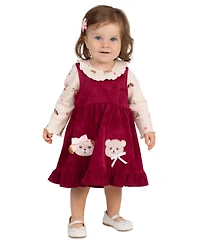 Rare Editions Baby Girls' Pinafore Dress and Long-Sleeve Top, 2-Piece Set