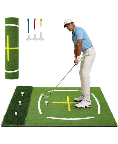 Xo 5x4FT Dual Turf Golf Mat, Thick Practice Mat with Swing Path Guide and Tees for Indoor Outdoor Training