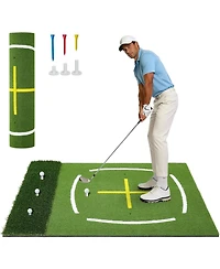 Xo 5x4FT Dual Turf Golf Mat, Thick Practice Mat with Swing Path Guide and Tees for Indoor Outdoor Training