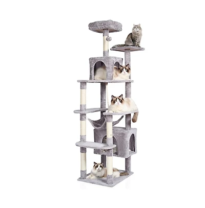 Ruie 72 Inch Tall Cat Tree with 2 Condos Hammock Sisal Posts for Large Cats