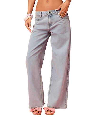 Edikted Womens Embroidered Barbie Low Rise Baggy Jeans