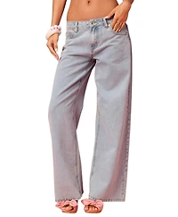 Edikted Womens Embroidered Barbie Low Rise Baggy Jeans