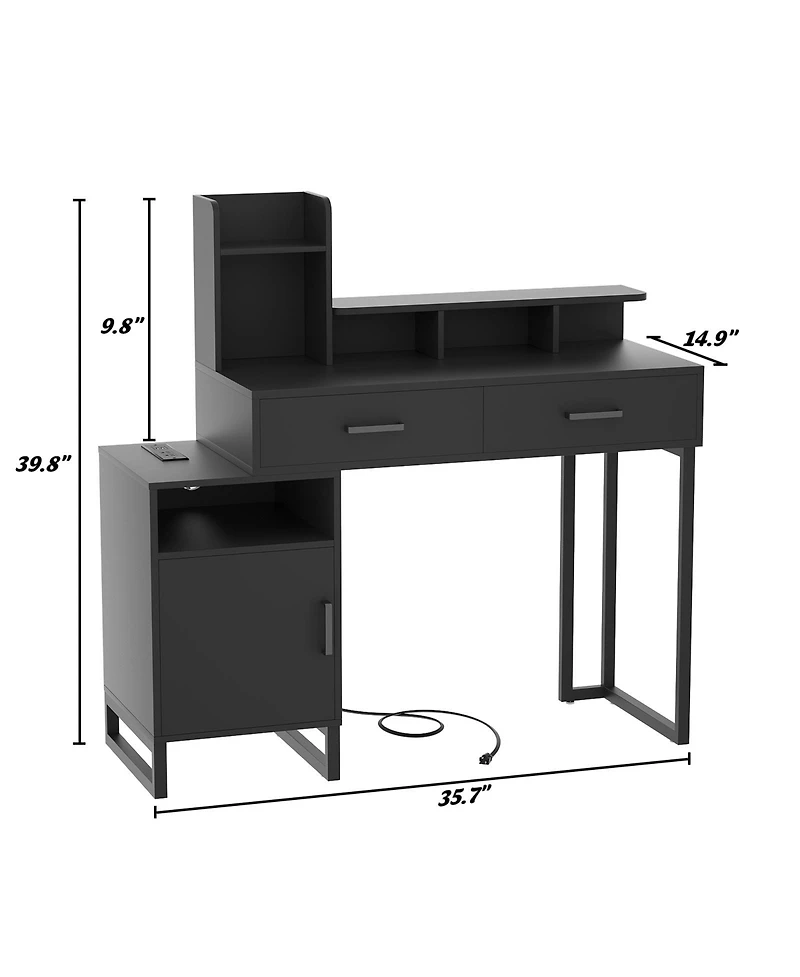 Aheaplus Vanity Desk with Charging Station, Makeup Table Storage Drawers, Cabinet, Shelves