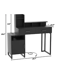 Aheaplus Vanity Desk with Charging Station, Makeup Table Storage Drawers, Cabinet, Shelves