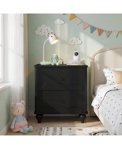 Aheaplus Wooden Nightstand with Charging Station, Storage Dresser 2 Drawers