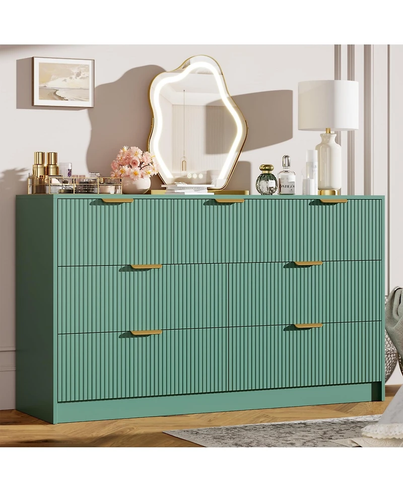 homfan Modern 7-Drawer Fluted Dresser, 54" Wide Chest with Metal Handles, Storage for Bedroom Living Room
