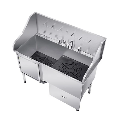 Ruie 61 inch 304 Stainless Steel Dog Washing Station Low Slope Ramp Storage