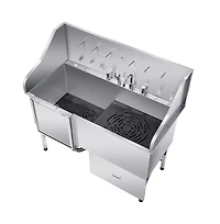 Ruie 61 inch 304 Stainless Steel Dog Washing Station Low Slope Ramp Storage