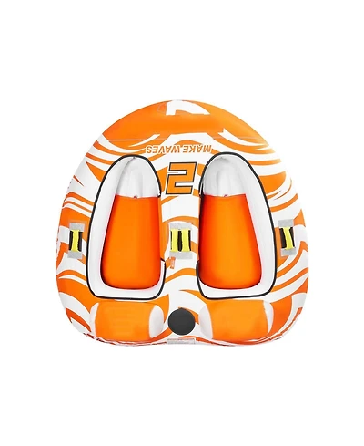 Hikeen 2-person towable water tube with dual cockpits, 340-lb capacity, durable 840D full nylon cover for boating fun.
