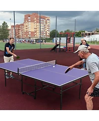 Xo Portable 9FT/8FT Table Tennis Table, Foldable Ping Pong Table with Net, Paddles and Balls, Quick Assembly Indoor Outdoor Game Set