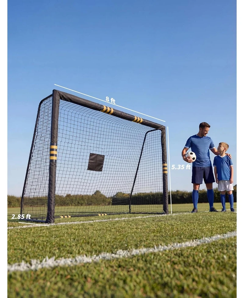 Xo 8FT Soccer Goal, Metal Frame with Foam Padded Posts, Weatherproof Net, Easy Assembly Backyard Training Goal