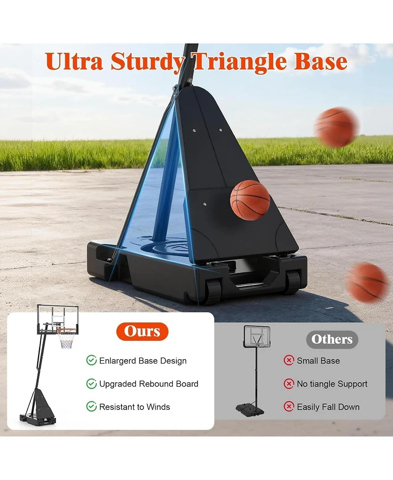 Xo 48" Portable Basketball Hoop, Height Adjustable System with Shatterproof Backboard, Mobile Wheels Base for Backyard Driveway Indoor