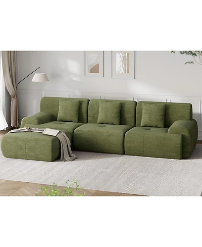 gaomon Corduroy Fabric Sectional Sofa Set with Chaise for Living Room Apartment