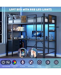 homfan Twin Loft Bed with Desk, Stairs, Rgb Lights, Charging Station, Storage
