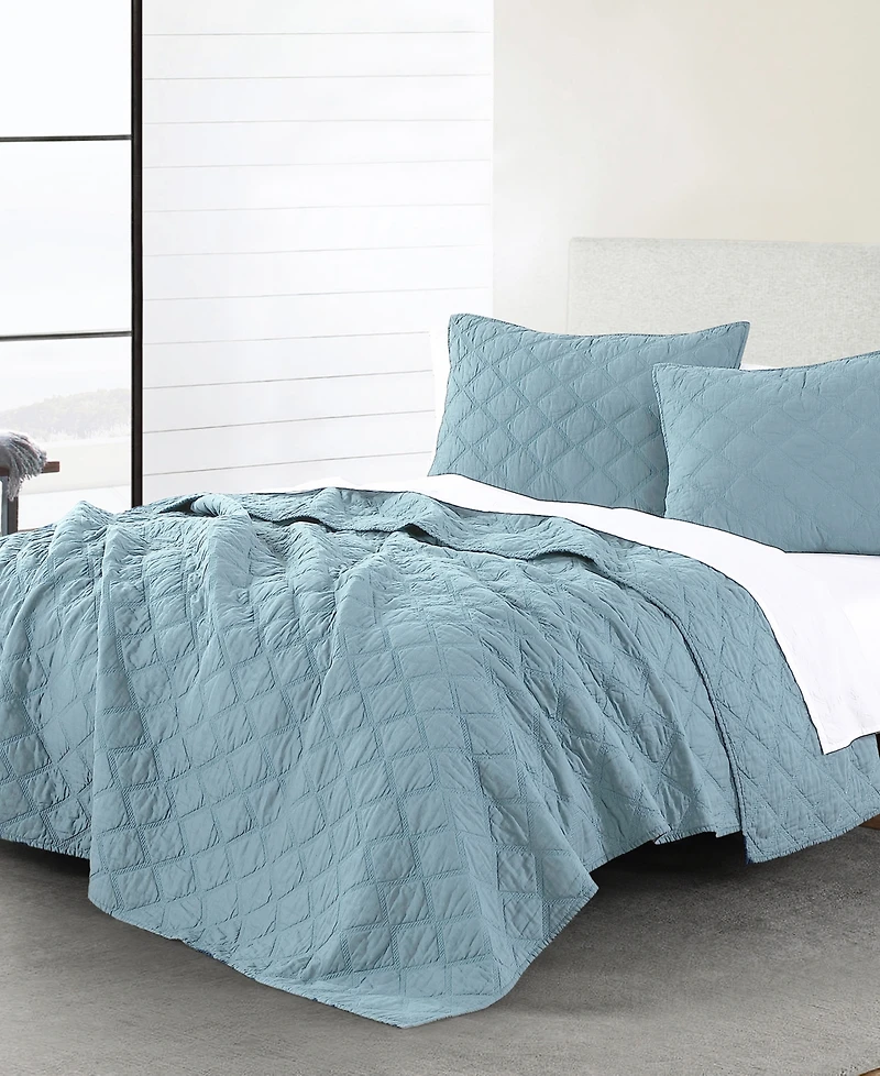 Anne Klein Diamond Cotton 3-Piece Quilt Set, Full/Queen