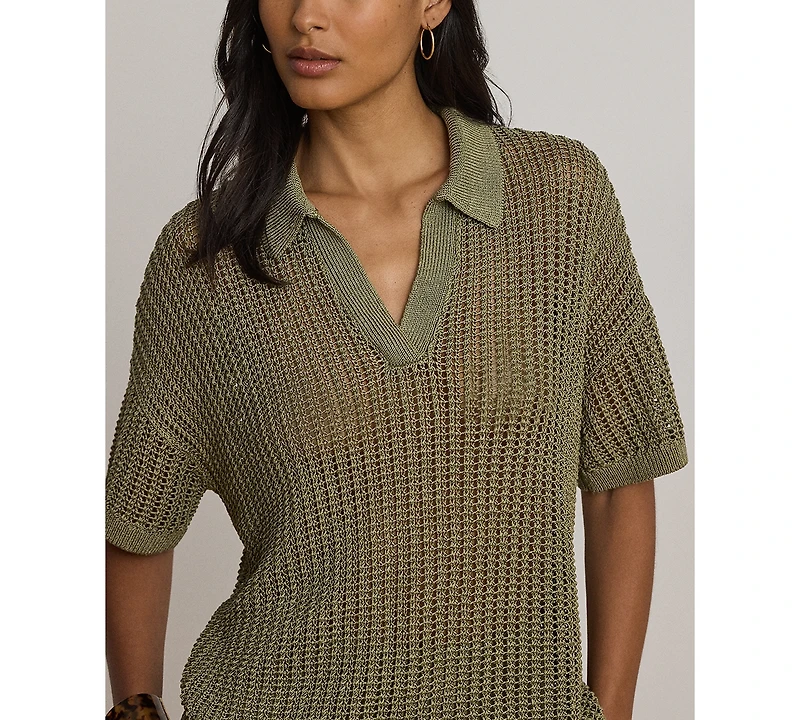 Lauren Ralph Petite Mesh Short-Sleeve Sweater