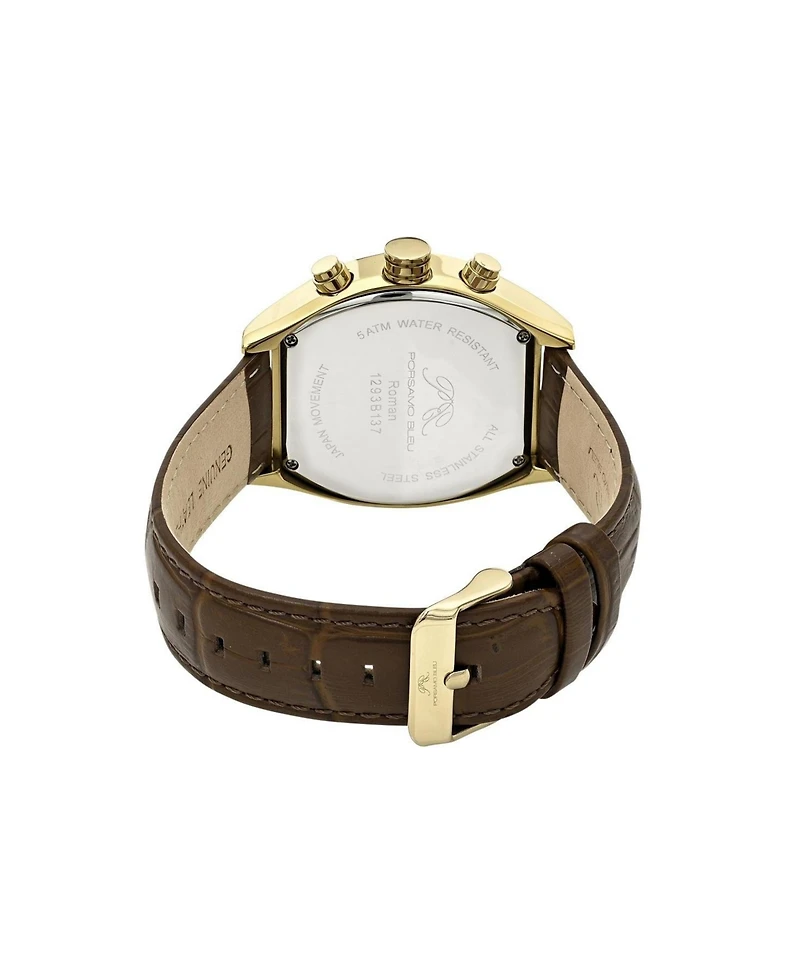 Porsamo Bleu Roman Chronograph Genuine Leather Gold Tone and Men's Watch 1293BROL