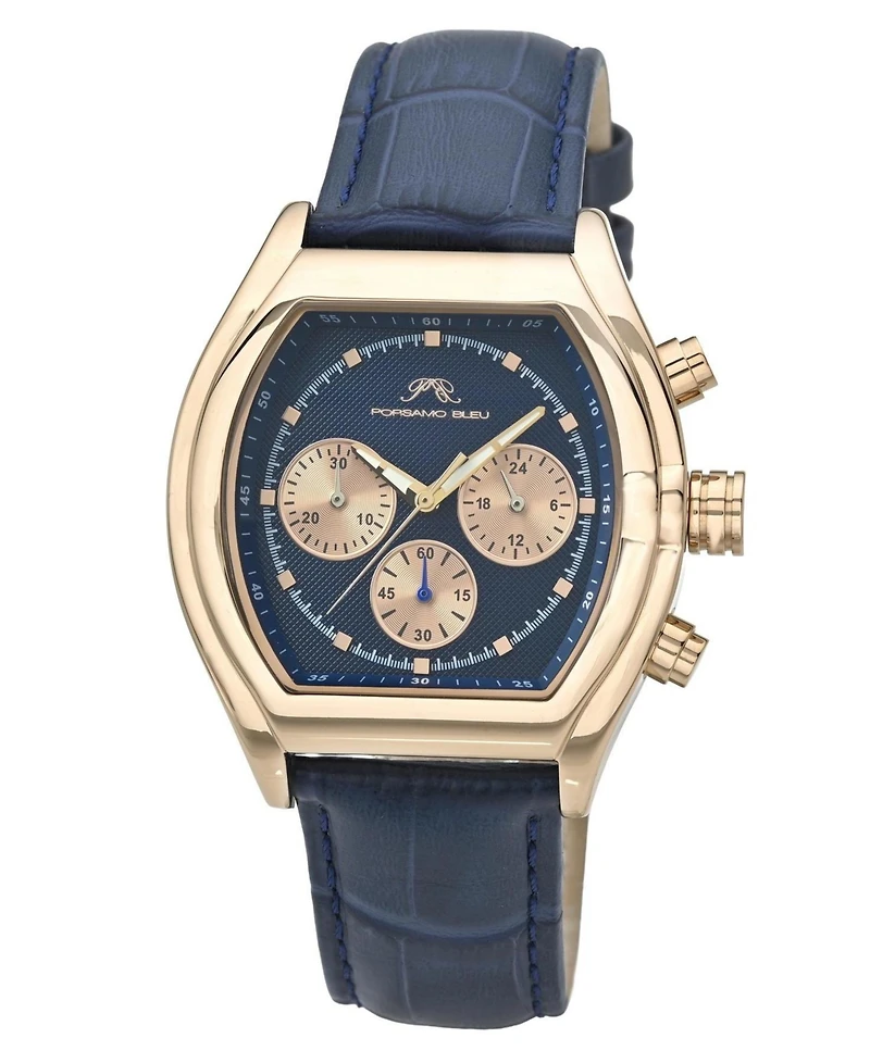 Porsamo Bleu Roman Chronograph Genuine Leather Rose Tone and Men's Watch 1293CROL