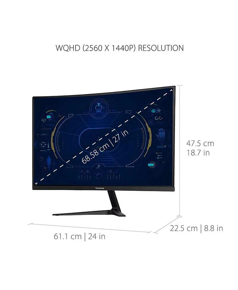 ViewSonic VX2718-2KPC-mhd 27" Wqhd 165Hz Mva Led Curved Gaming Monitor