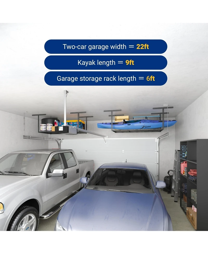 Fleximounts 3x6 Overhead Garage Storage Rack, Heavy-Duty Metal Ceiling Racks, Hammertone, Classic Series