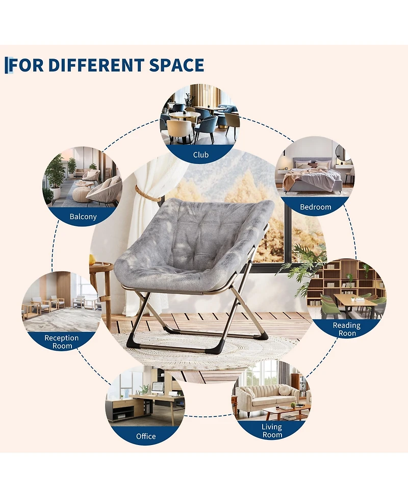 gaomon Comfy Faux Fur Reading Lounge Sofa Chair, Folding Saucer Chair for Adults