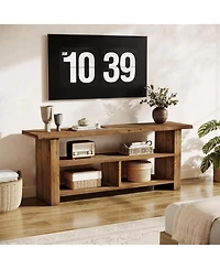 Tribesigns 63" Solid Wood Tv Stand for TVs up to 75 Inch, 3-Tier Farmhouse Wooden Entertainment Center, Low Media Console Television Stands