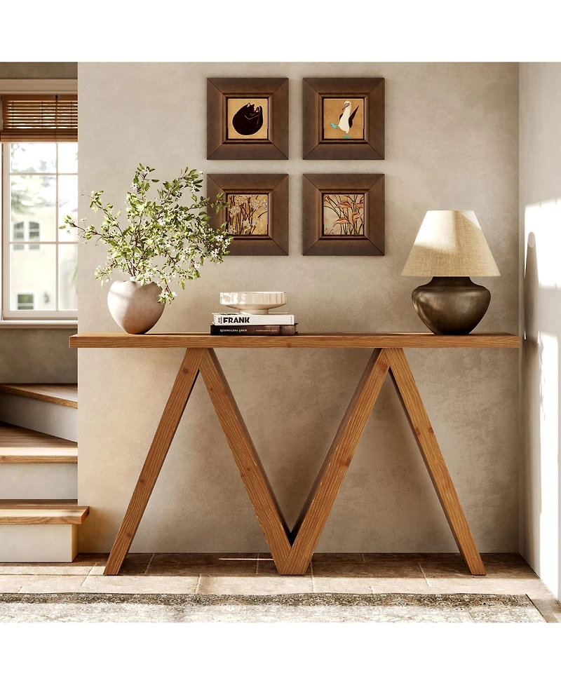 Tribesigns 63" Solid Wood Console Table with M-Shaped Base, Farmhouse Sofa Table for Entryway, Hallway, Living Room, Behind Sofa
