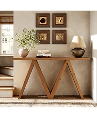 Tribesigns 63" Solid Wood Console Table with M-Shaped Base, Farmhouse Sofa Table for Entryway, Hallway, Living Room, Behind Sofa