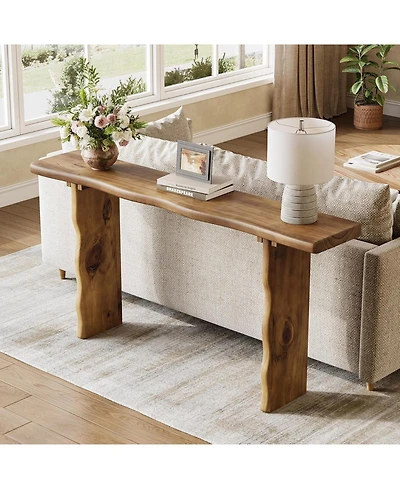 Tribesigns 63-Inch Solid Wood Console Sofa Table, Farmhouse Long Entryway Table Behind Couch