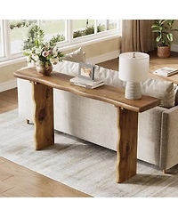 Tribesigns 63-Inch Solid Wood Console Sofa Table, Farmhouse Long Entryway Table Behind Couch