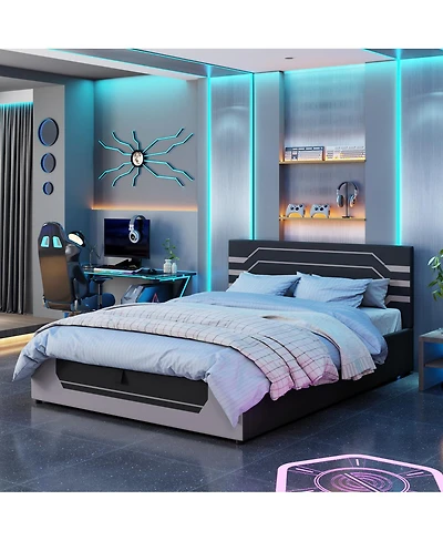 Streamdale Furniture Modern Queen Hydraulic Storage Gaming Bed Frame, Cyberpunk Design
